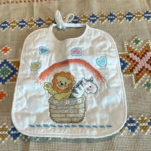 Baby Wares Hand cross stitch Noah’s Ark bib